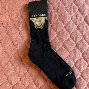 Versace Men’s Black Socks with Gold Medusa Detail